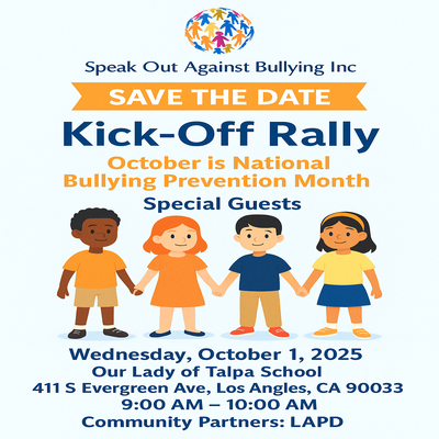 Speak Out Against Bullying: Kickoff Rally 
We're joining the national movement during Bullying Prevention Month to stand up, speak out, and unite our community. Proudly partnering with LAPD Hollenbeck, educators &amp; leaders to build a safer, more inclusive future. #StopBullying