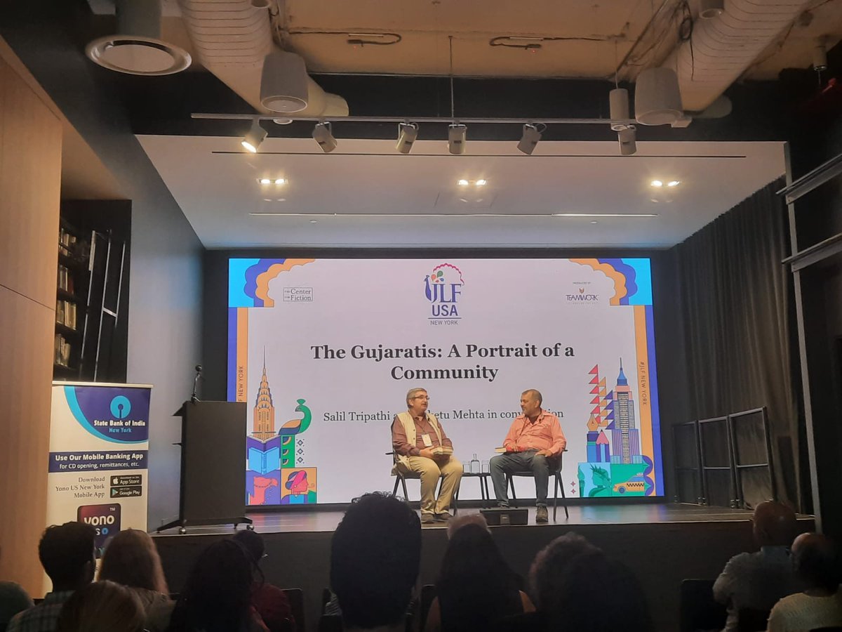 daksheshthacker's tweet image. Absolutely fantastic discussion between @saliltripathi  and @suketumehta on the history of Gujaratis, will definitely be reading it and try to see my community from an intellectual lens. Thank you for hosting @Center4Fiction @JLFLitfest #JLFNYC
