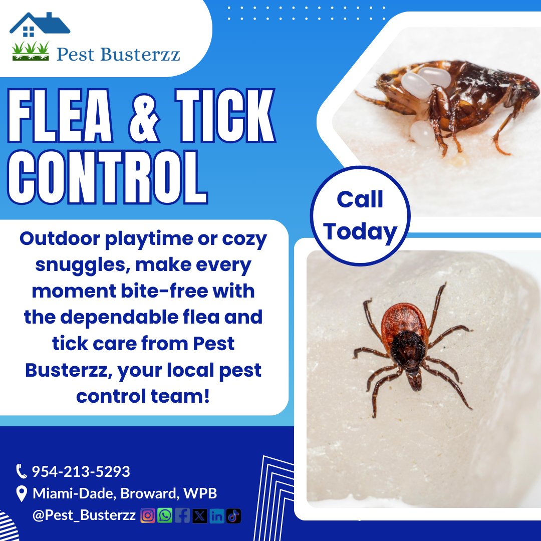pest_busterzz's tweet image. Keep fleas and ticks out of your home and off your pets—choose Pest Busterzz for safe, effective pest control that keeps your family comfortable and protected all year long! #PestBusterzz #pestcontrol #fleaandtickcontrol pestbusterzz.com/pest-control-f…