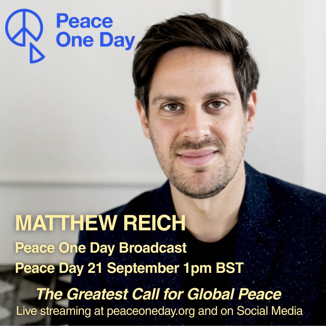 Matthew Reich (<a href="/matthew_reich/">Matthew Reich</a>) participates in the Peace One Day Broadcast, 21 September 2025, 1pm BST.
 
Join the Greatest Call for Global Peace, live streaming across the world at peaceoneday.org and on Social Media.
 
 🕊️✌️🌍
 
#PeaceDay #PeaceOneDay #DoYourPeace