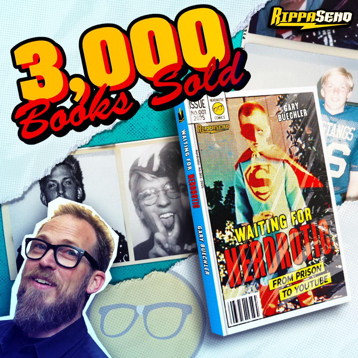 RippaSend's tweet image. Over 3,000 copies pre-ordered of Gary Buechler&apos;s highly awaited unfiltered memoir, &apos;Waiting For 🟡 @Nerdrotics&apos;! Thank you! #RippaSend #Nerotic #WaitingForNerdrotic

rippasend.com/campaign/waiti…