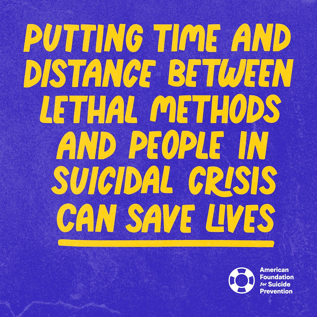 afspnational's tweet photo. Today is #FirearmSuicidePreventionDay.

85-90% of suicide attempts with a firearm are fatal. Secure storage can provide time and distance from lethal means during crises and save lives. 

Learn more at https://t.co/lbiW1O6Oyz and https://t.co/6HEN2bniaZ

#AFSPadvocacy https://t.co/J63Mojj7tB