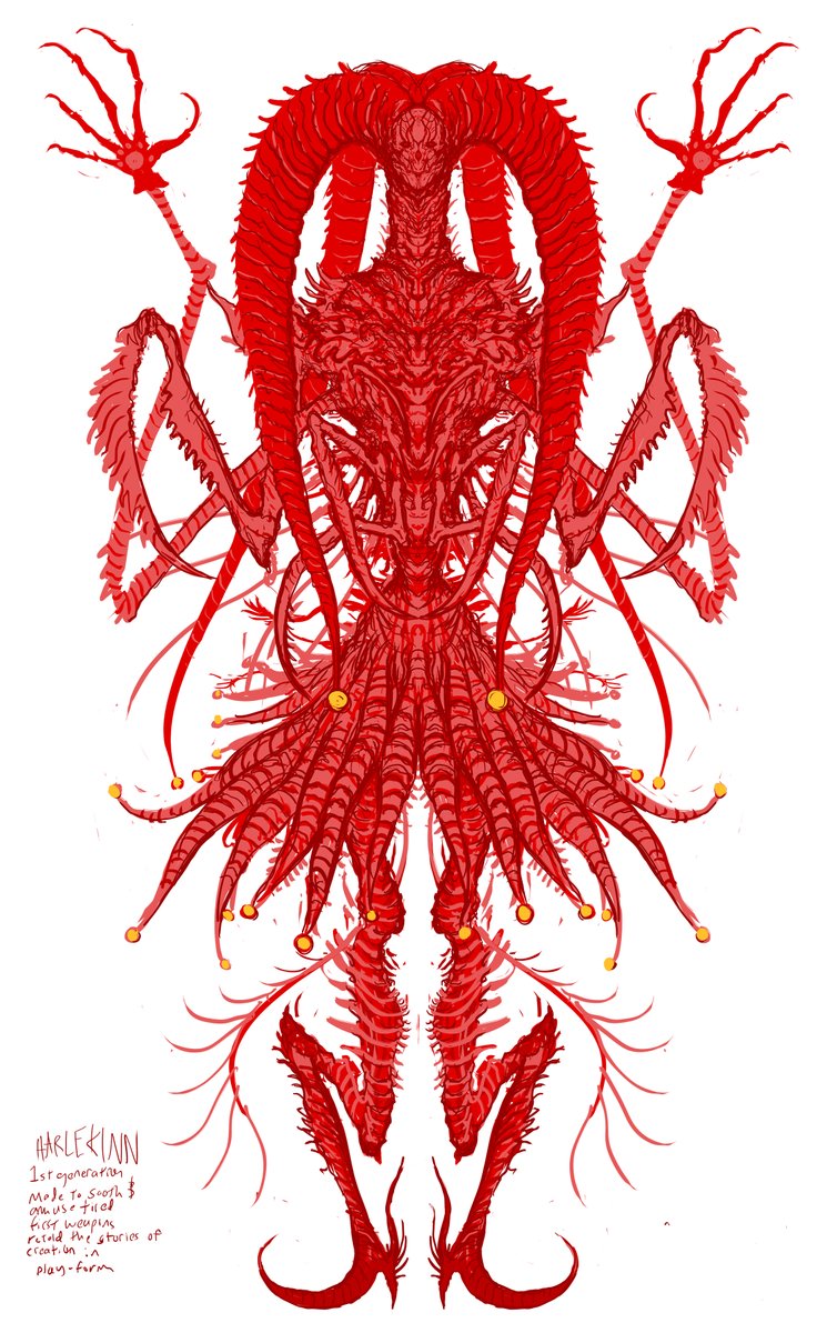 Carapace777's tweet image. Harlequin prototype forms. Designed to be palace dancers, marionette dolls and entertainers of the Angel Authority during their off-time between planet building and sun farming. The original court jesters of the Angelic principalities. (later labeled unsanctioned golem/puppets)