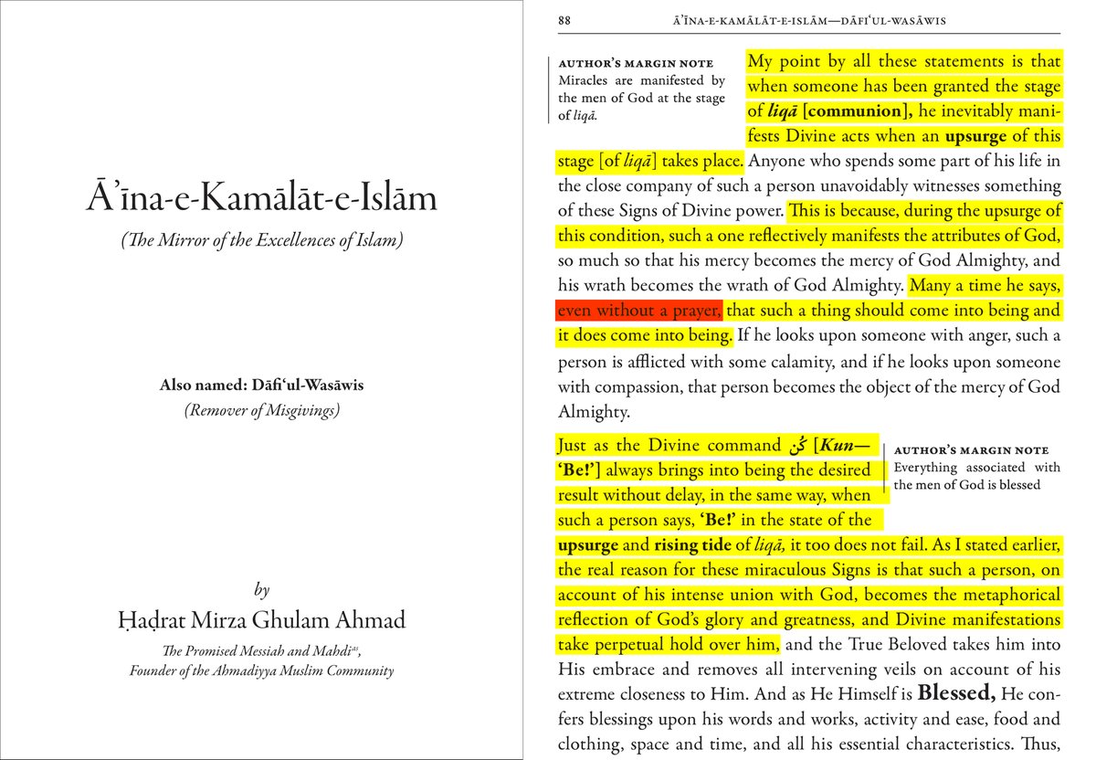 Celebrating the newly released English version of MGA's book (A’ina-e-Kamalat-e-Islam), here is the Qadiani official English translation of MGA's affirmation of his belief in "Al-Wilayah At-Takwiniyyah".