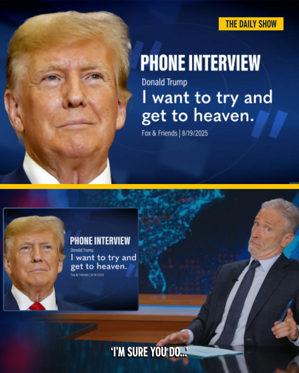 ComedyCentralUK's tweet image. Trying to make heaven great again 🪽🇺🇸
#TheDailyShow #Trump #JonStewart #Heaven