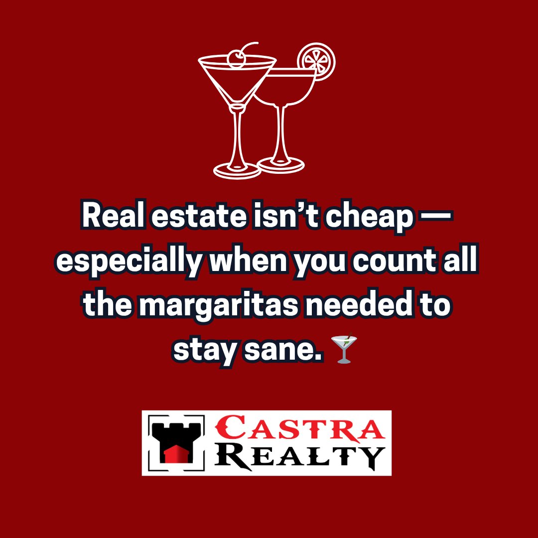 CastraRealty's tweet image. Just a friendly reminder that margaritas are practically a business expense in real estate. 😉

#RealtorLife #RealEstateHumor #StaySaneStaySpicy #castrarealty