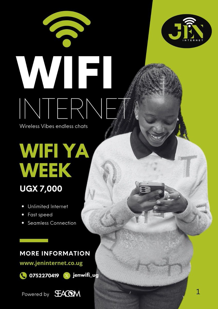 jenwifi_ug's tweet image. Why limit your fun? Get WiFi ya Week – Unlimited internet all week for just 7k.
#StayConnected #jeninternet
@SEACOM