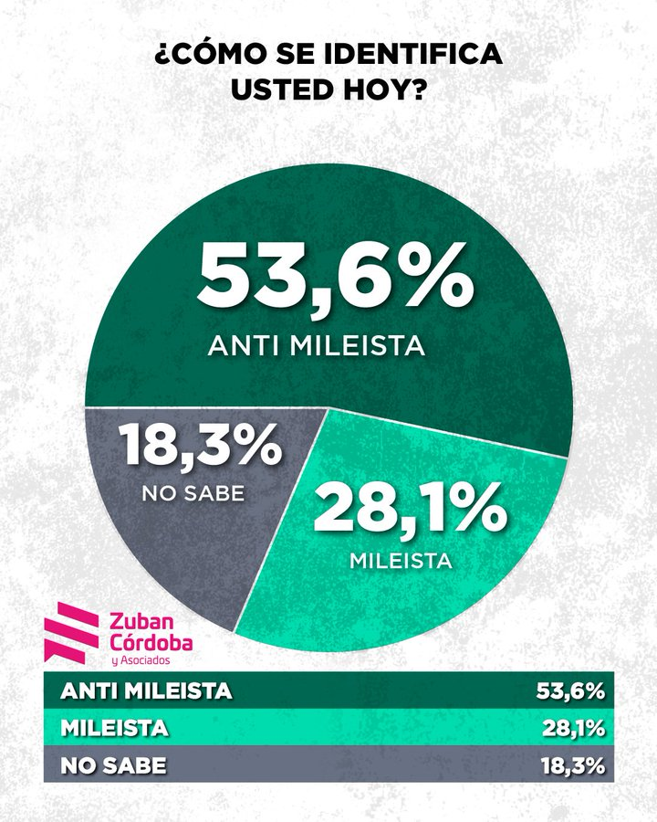 En Argentina no hay dos grandes identidades políticas sino TRES: peronistas, anti peronistas y no peronistas. Las dos ultimas no son lo mismo.

El techo del gobierno es el Anti Mileismo y desde julio ya supera al Anti Kirchnerismo.