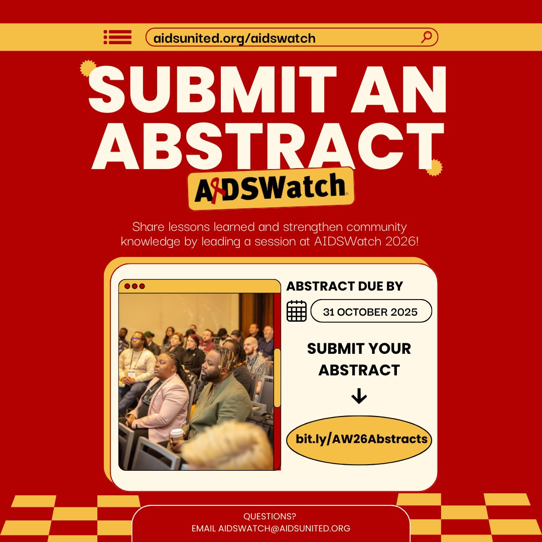 🌟 #AIDSWatch 2026: Call for Workshops is Open! 🌟

🔗 Submit your workshop abstract today and be part of Defending Progress, Demanding Justice at #AIDSWatch2026! Use the link: bit.ly/AW26Abstracts