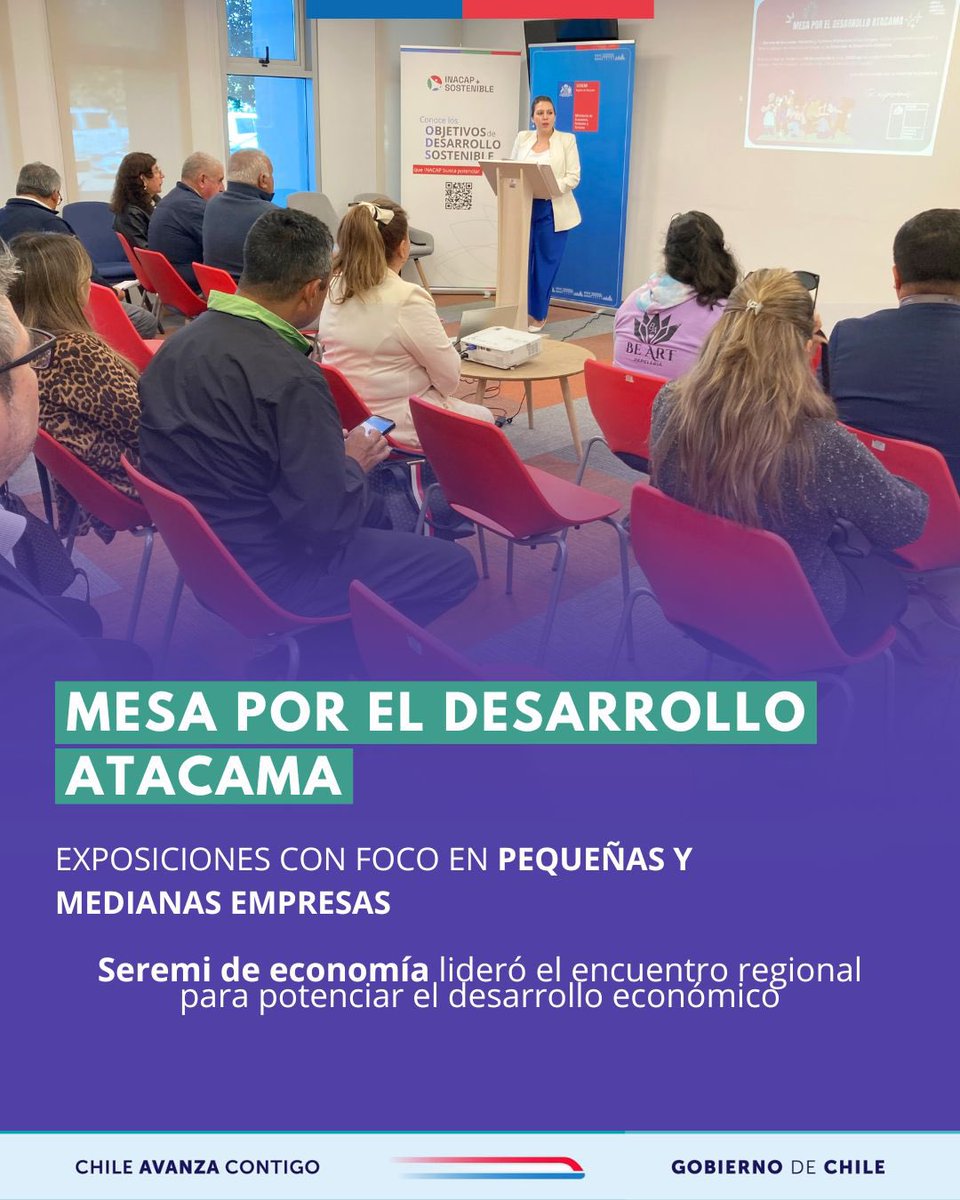 ✔️👏 Hoy, la Seremi de Economía, lideró un nuevo encuentro de la Mesa por el Desarrollo Atacama. En esta instancia, se llevaron a cabo exposiciones orientadas a fortalecer a las pequeñas y medianas empresa de la región de Atacama.