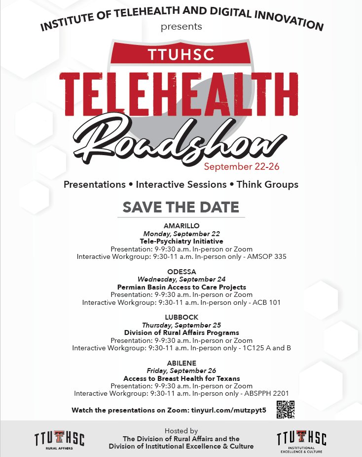 Ariel Santos (@traumamd1) on Twitter photo September 14- 20, 2025 is #TelehealthAwarenessWeek
Join us! <a href="/CenterTexla/">TexLa Telehealth Resource Center</a> <a href="/TheNCTRC/">National Consortium of Telehealth Resource Centers</a> <a href="/HRSAgov/">HRSA</a> <a href="/TTUHSC/">Texas Tech University Health Sciences Center</a> <a href="/ttuhscmed/">TTUHSC School of Medicine</a> <a href="/TTUHSCamarillo/">TTUHSC Amarillo</a> <a href="/katwibb/">MATRC</a> <a href="/SETRCUS/">SETRC</a> <a href="/gpTRAC/">gpTRAC</a> <a href="/UpperMidwestTRC/">UMTRC</a> <a href="/LearnTelehealth/">LearnTelehealth.org - SCTRC</a> <a href="/NRTRC/">NRTRC</a> <a href="/SWTRC1/">Southwest Telehealth Resource Center</a> <a href="/PacificBasinTRC/">PBTRC</a> <a href="/CCHPCA/">CCHP</a> <a href="/HeartlandTRC/">Heartland TRC</a> <a href="/NortheastTRC/">NortheastTRC</a> <a href="/NOSORH/">Natl Organization of State Offices of Rural Health</a> September 14- 20, 2025 is #TelehealthAwarenessWeek
Join us! <a href="/CenterTexla/">TexLa Telehealth Resource Center</a> <a href="/TheNCTRC/">National Consortium of Telehealth Resource Centers</a> <a href="/HRSAgov/">HRSA</a> <a href="/TTUHSC/">Texas Tech University Health Sciences Center</a> <a href="/ttuhscmed/">TTUHSC School of Medicine</a> <a href="/TTUHSCamarillo/">TTUHSC Amarillo</a> <a href="/katwibb/">MATRC</a> <a href="/SETRCUS/">SETRC</a> <a href="/gpTRAC/">gpTRAC</a> <a href="/UpperMidwestTRC/">UMTRC</a> <a href="/LearnTelehealth/">LearnTelehealth.org - SCTRC</a> <a href="/NRTRC/">NRTRC</a> <a href="/SWTRC1/">Southwest Telehealth Resource Center</a> <a href="/PacificBasinTRC/">PBTRC</a> <a href="/CCHPCA/">CCHP</a> <a href="/HeartlandTRC/">Heartland TRC</a> <a href="/NortheastTRC/">NortheastTRC</a> <a href="/NOSORH/">Natl Organization of State Offices of Rural Health</a>