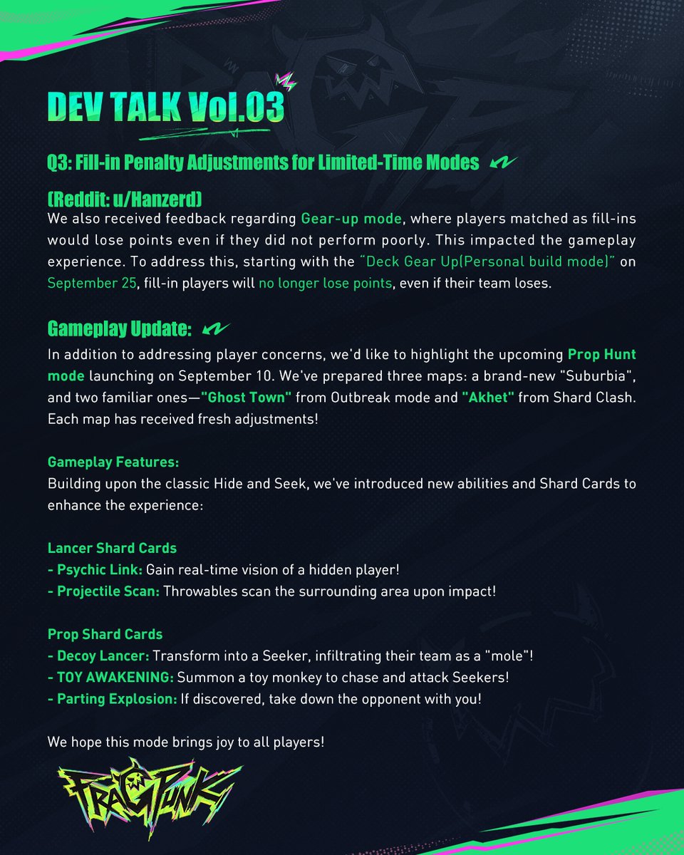 🎙️ Dev Talk Vol. 03 is here! 

From ranked fixes and tourney support to Discord features and Prop Hunt on Sept 10, here’s how your feedback is shaping FragPunk.