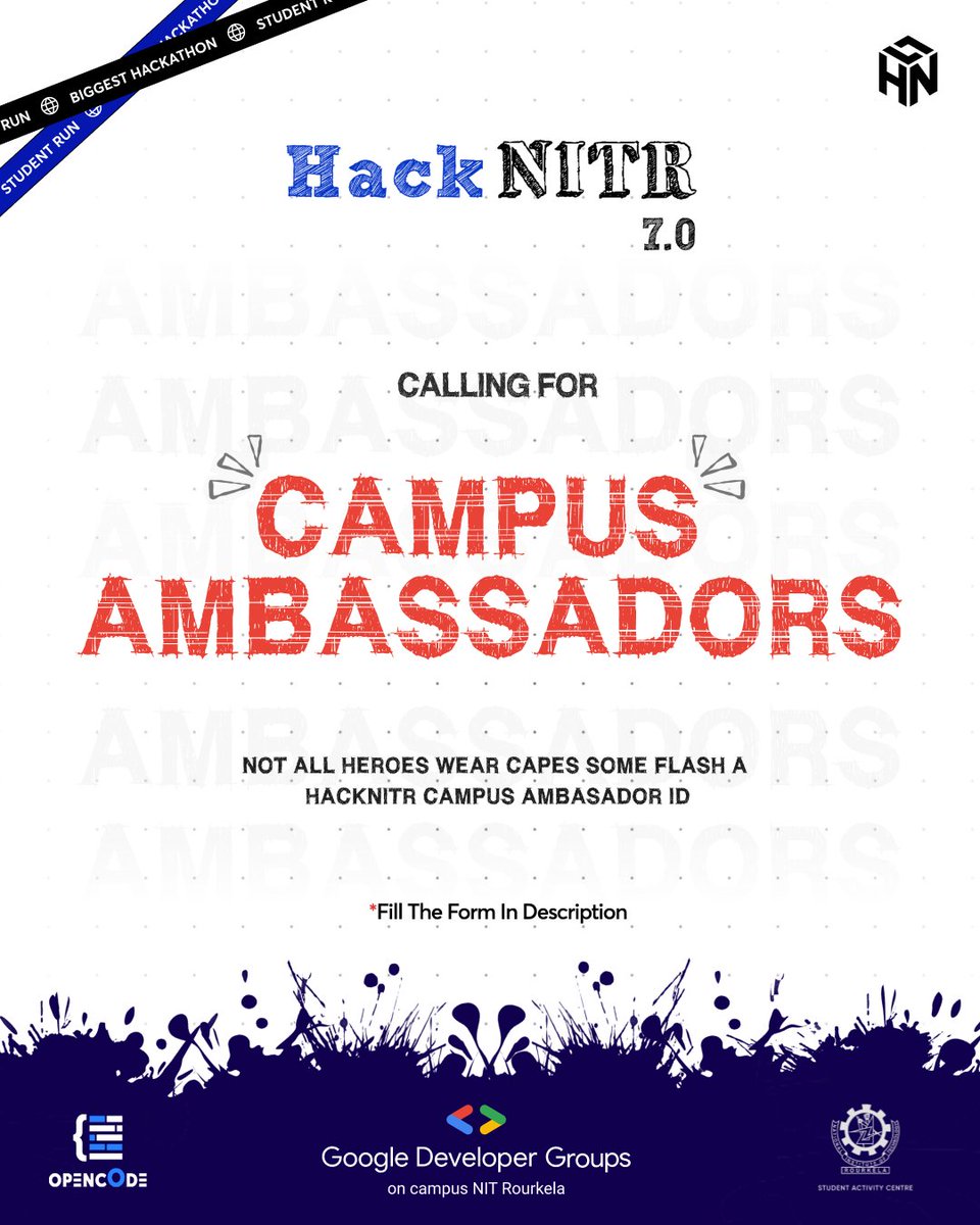 hacknitr's tweet image. Be the face of innovation at your campus! 🚀 We’re on the lookout for passionate Campus Ambassadors to represent HackNITR 7.0. Lead the buzz, inspire your peers, and unlock exclusive perks.
Fill out the form here : tally.so/r/wAAKWB #CampusAmbassador #Innovation #hacknitr