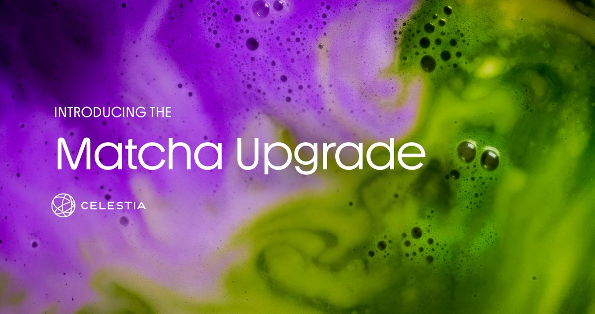 Introducing the Matcha Upgrade for Celestia with vibrant purple and green matcha swirls