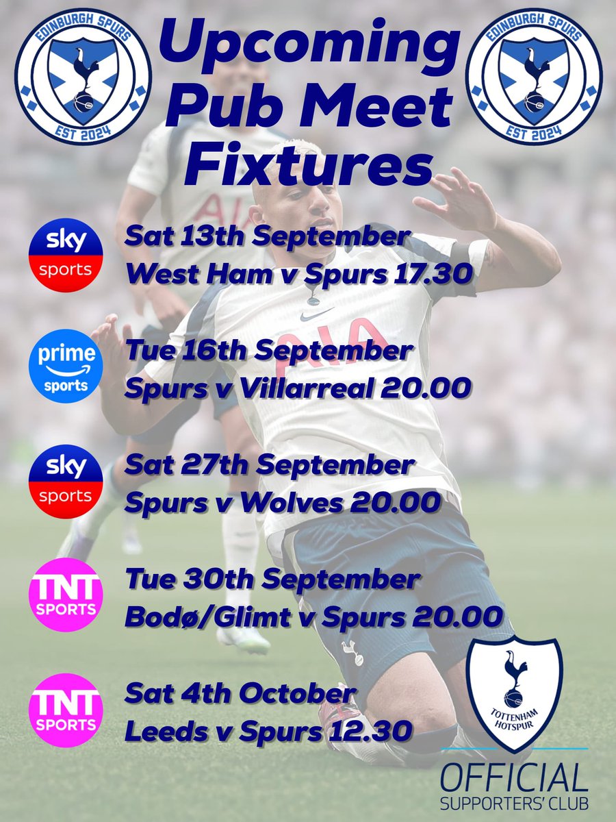 The Edinburgh Spurs Supporters Club will be meeting up for the live viewing of these games.

West Ham will be at the Haymarket Bar as mentioned previously.

The following games will be viewed at the Hanover Tap on Hanover St, Edinburgh.

More details will follow.

COYS 🤍