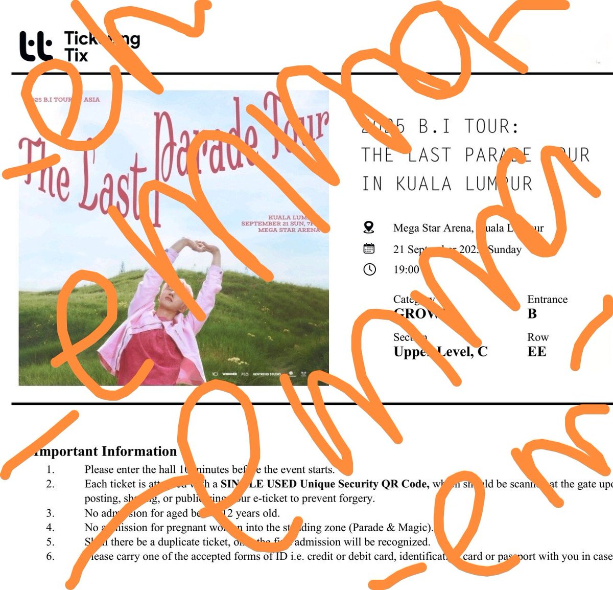 xammex98's tweet photo. WTS #2025THELASTPARADEINKL  #THELASTPARADETOURinKL

1 x Grown Sec (Upper Level C) 

Reasons :  cant make it at the last minute 😭
strictly not for scalpers and fomo please fan only 🙏

OG price - 368 with tax
selling for 280. can nego price. 
can provide proof. F2F klang valley. https://t.co/eMotwGuw7n