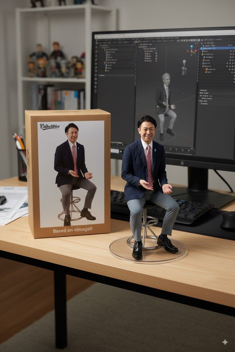 AI_GoInomata's tweet image. AI GOです。
本名は猪股 豪（いのまた ごう）。
AIフリーランスで、ライティングやマーケティング、コンサルティングを行います。
自己紹介代わりに。
↓
Googleの最新AIモデルNanoBananaを使い流行りのフィギュア画像を生成。
その画像を元に画像編集ソフト フィモーラで動画を生成（veo3使用）。