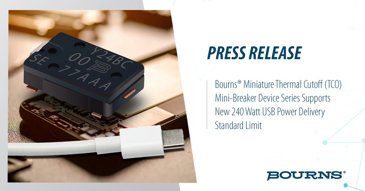Ever worried about your USB-C cable overheating at 240W? We shrunk thermal protection to 4.7mm x 2.8mm - world's smallest 54V TCO. Instant heat detection, instant power cut. How are you protecting your fast-charging designs? bourns.co/3JXIxb4 #USBSafety #Innovation #Bourns
