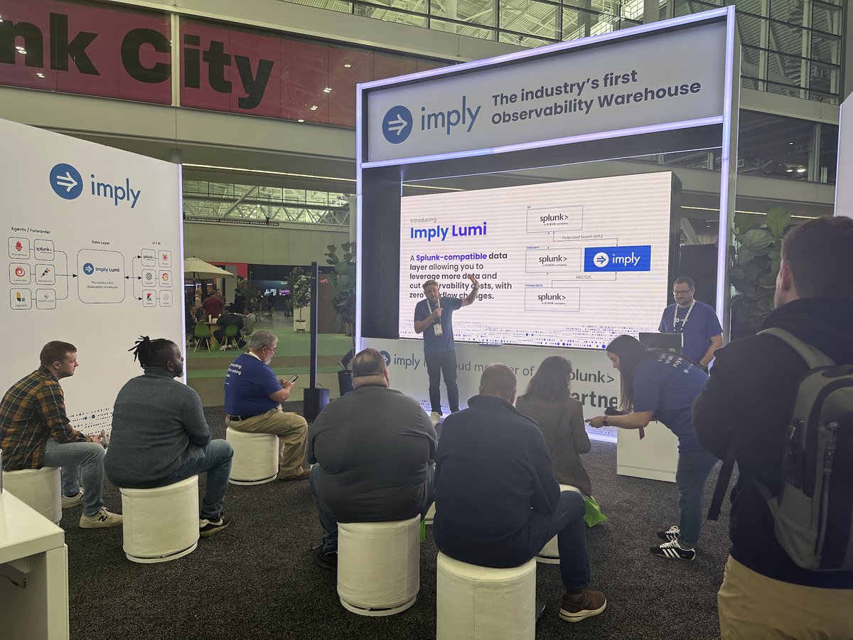 implydata's tweet photo. Missed Imply founder Gian Merlino's Imply Lumi session at @Splunk #conf25 this morning? Peter and Ben are demoing Imply Lumi all day. Booth O1. https://t.co/ZAUCRXQiPQ