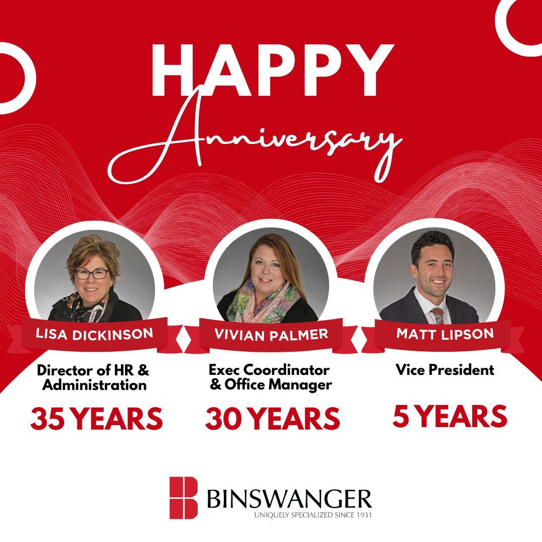 Celebrating 3 big anniversaries this September! 🎉

Lisa, Viv, &amp; Matt: Thank you all for your hard work &amp; dedication! 👏 #TeamBinswanger #CRE