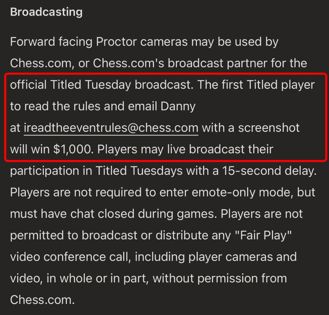 chesscom's tweet image. Which titled players actually reads the rules? So far, only @IM_Rosen has 😶‍🌫️