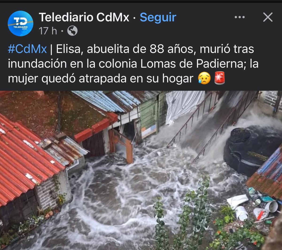 1Libelula1971's tweet photo. #Tlalpan la señora Elisa, abuelita de 88 años, muere tras la inundación en la Colonia Lomas de Padierna en #Tlalpan por quedar atrapada en su hogar
@Gabyosoriohdz y @ClaraBrugadaM su ineptitud causa muertes, son responsables.
#ineptas
@DanyAlvarezca por falta de infraestructura se pueden denunciar y fincarles responsabilidad a este par de corruptas e ineptas ?