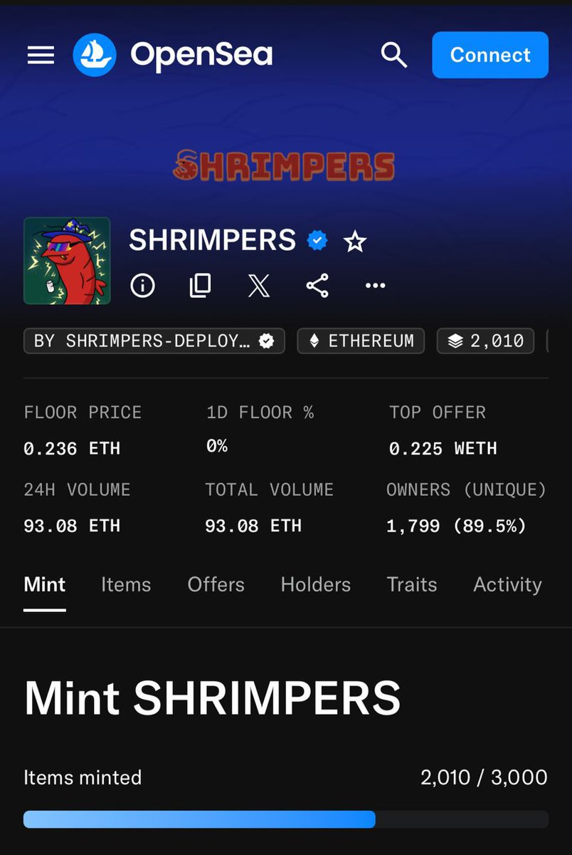 Shrimpers was the very first mint on Anoma.
3,000 supply with 2,000 already minted and the floor holding strong at over $1k.

That’s not just luck, it’s a signal.
The first project on <a href="/anoma/">Anoma</a> is already showing real demand and traction.

If Shrimpers can cook like this, imagine