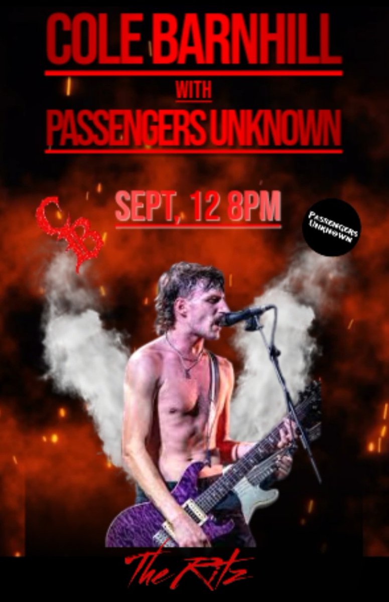 September 12th at 8pm Cole Barnhill with special guests Passengers Unknown!!! For tickets ticketstorm.com