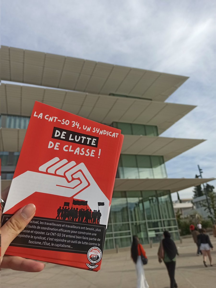 Ce matin, la CNT-SO 34 était devant l'université Paul Valéry afin d'informer les étudiants sur leur droit en tant que travailleur !

Il n'est jamais trop tôt pour se syndiquer ✊