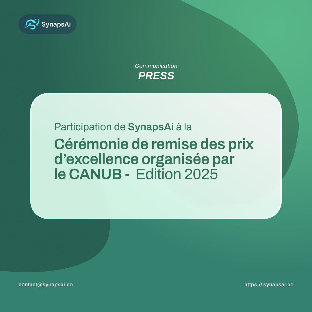 synapsai_co's tweet photo. Recap sur la participation de @synapsai_co  lors de la cérémonie de remise du prix d'excellence organisée par le #CANUB à #Douala.

https://t.co/3G25lUiGS8 https://t.co/MR7aMSGDLu