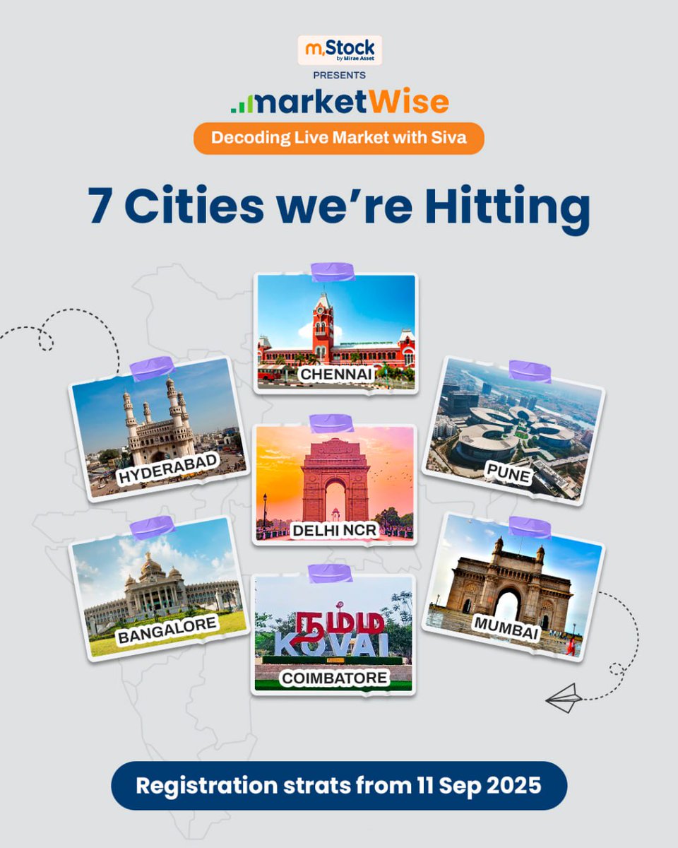Justsiva123's tweet photo. Decoding Live Market with Siva โก๏ธ
โ๏ธ 7 Cities we're hiting
โข Bangalore
โข Chennai
โข Hyderabad
โข Mumbai
โข Pune
โข Delhi NCR
โข Coimbatore
Registration starts from:
๐ 11 Sep 2025
Decode. Network. Level Up.
@OiPulse #1Cliq #optionsscalping @mstock_in https://t.co/CQuAcF3Pwz
