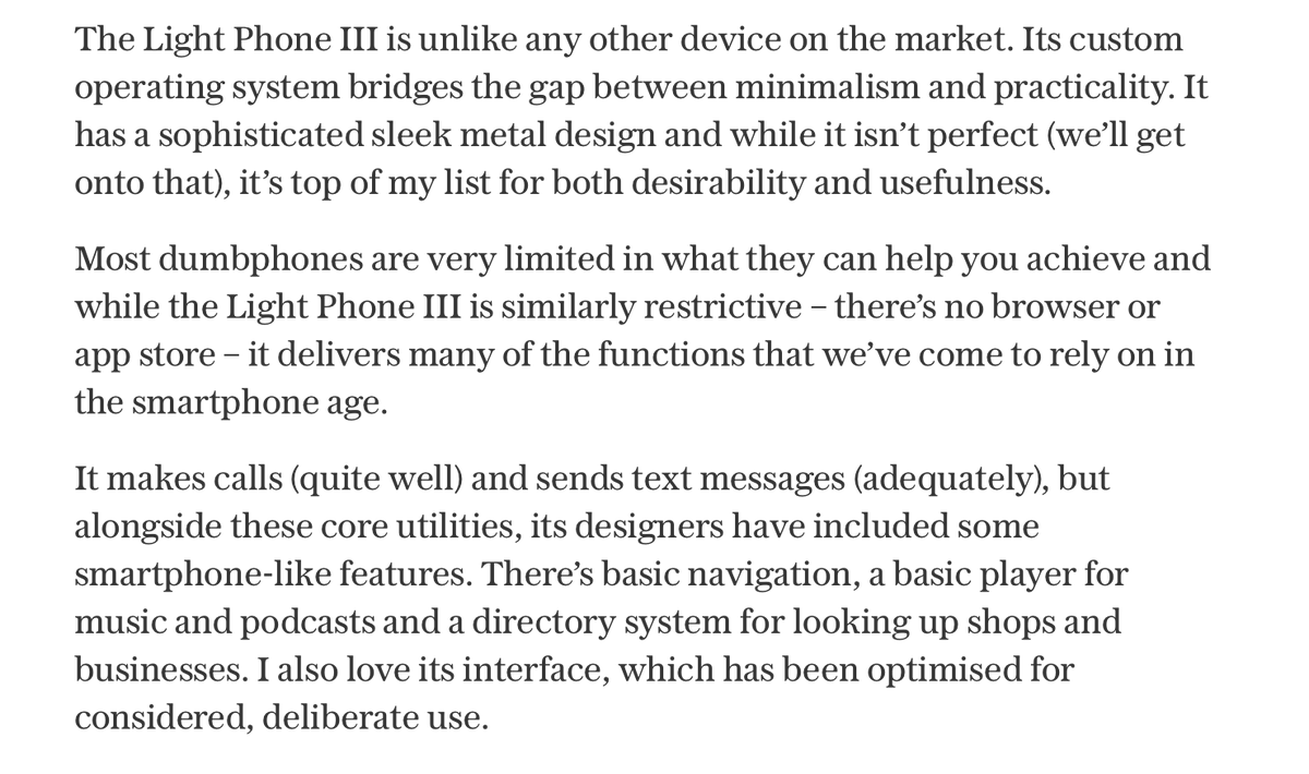 Thanks for the feature!
telegraph.co.uk/recommended/te…

"The Light Phone III is unlike any other device on the market. Its custom operating system bridges the gap between minimalism and practicality."