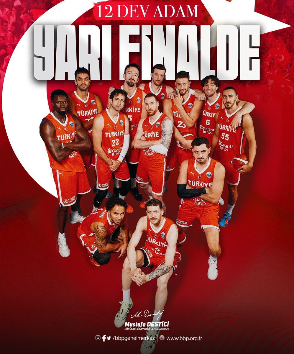 Mustafa_Destici's tweet photo. EuroBasket 2025 çeyrek finalinde Polonya’yı 91-77 mağlup ederek yarı finale yükselen A Millî Erkek Basketbol Takımımızı gönülden tebrik ediyorum.

#12DevAdam’ı, milletimize yaşattıkları sevinç ve gurur için kutluyor, yarı finalde başarılar diliyorum. 

İnşallah yolun sonu final, finalin sonu da şampiyonluk olsun.🇹🇷