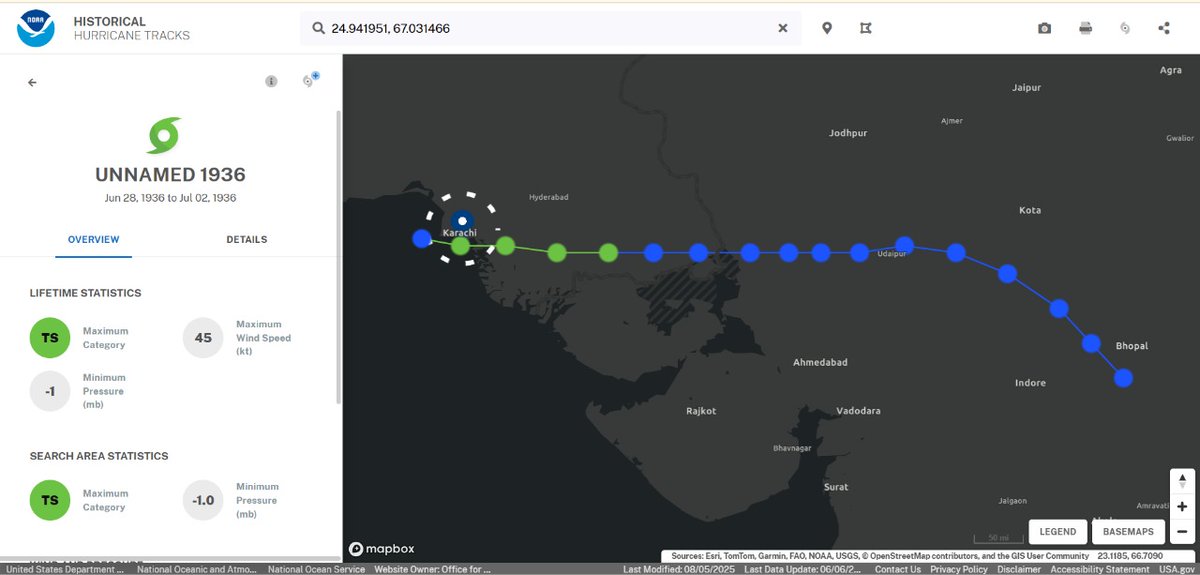 CycloneAnalyser's tweet photo. #Nongfa now located just 55 km of #Karachi,#Pakistan. Historically only 3 systems came so close to the city.

1) The #Depression in 1894 nearly matches with the current system track.
2) Land #Cyclone 01 is the strongest cyclone to come so close to Karachi.
3) #Phet(2010) was last https://t.co/2szNeLOdUj
