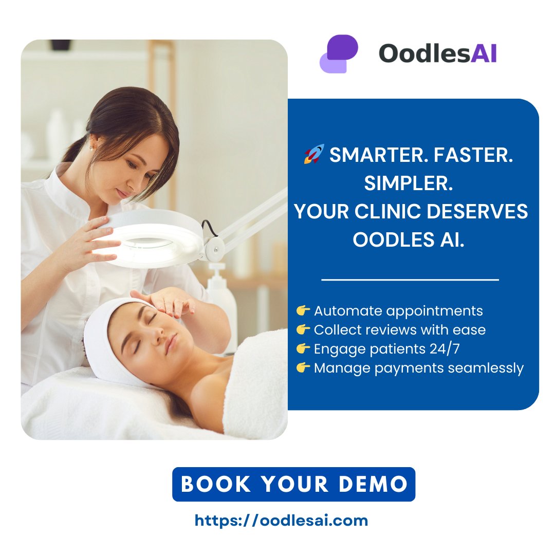 getoodlesai's tweet image. ๐ Smarter. Faster. Simpler.
Your clinic deserves Oodles AI.
oodlesai.com
Ready to streamline your healthcare workflow?
๐ Automate appointments
๐ Collect reviews with ease
๐ Engage patients 24/7
๐ Manage payments seamlessly
#BookADemo #OodlesAI #MedSpaTech