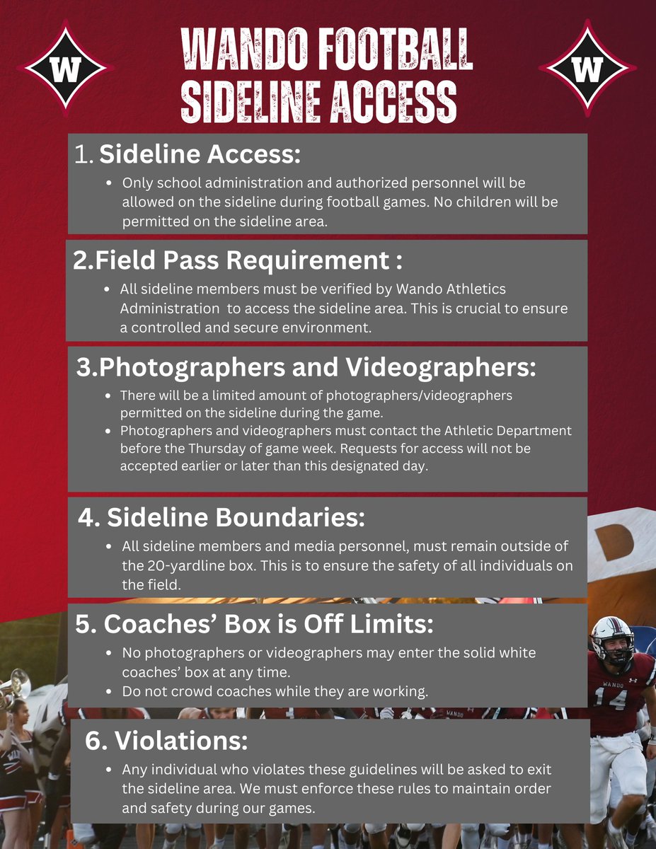 Wando Football Sideline Access Update: