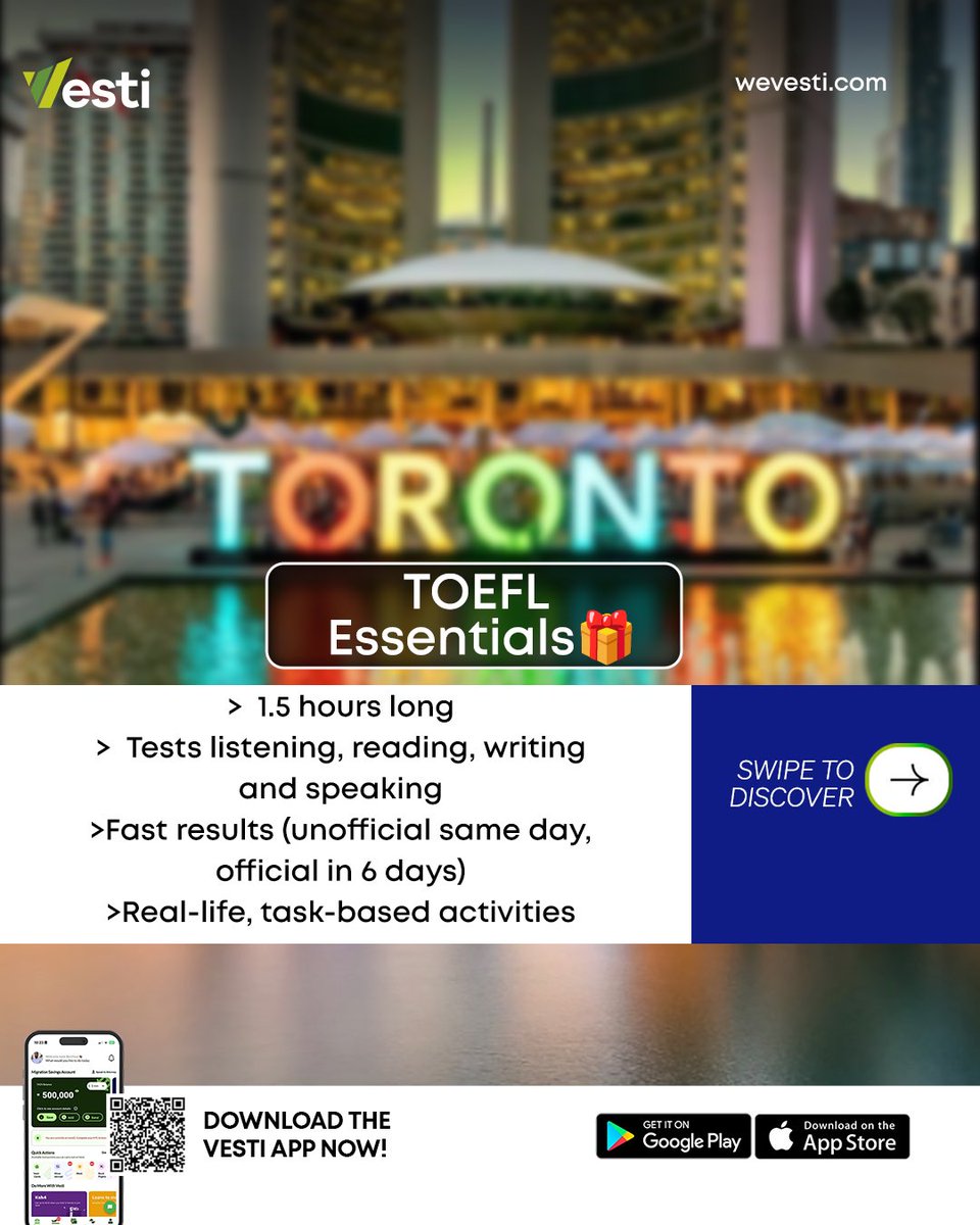 VestiOfficial's tweet photo. Canada PR Update 🇨🇦
IRCC will now accept TOEFL Essentials as proof of English for PR applications!
✅ New test option joins IELTS, CELPIP & PTE Core.
More choice for applicants!
🔗 https://t.co/0q14zwYzhn
#CanadaPR #Immigration #TOEFLEssentials https://t.co/LCfADiVXAm