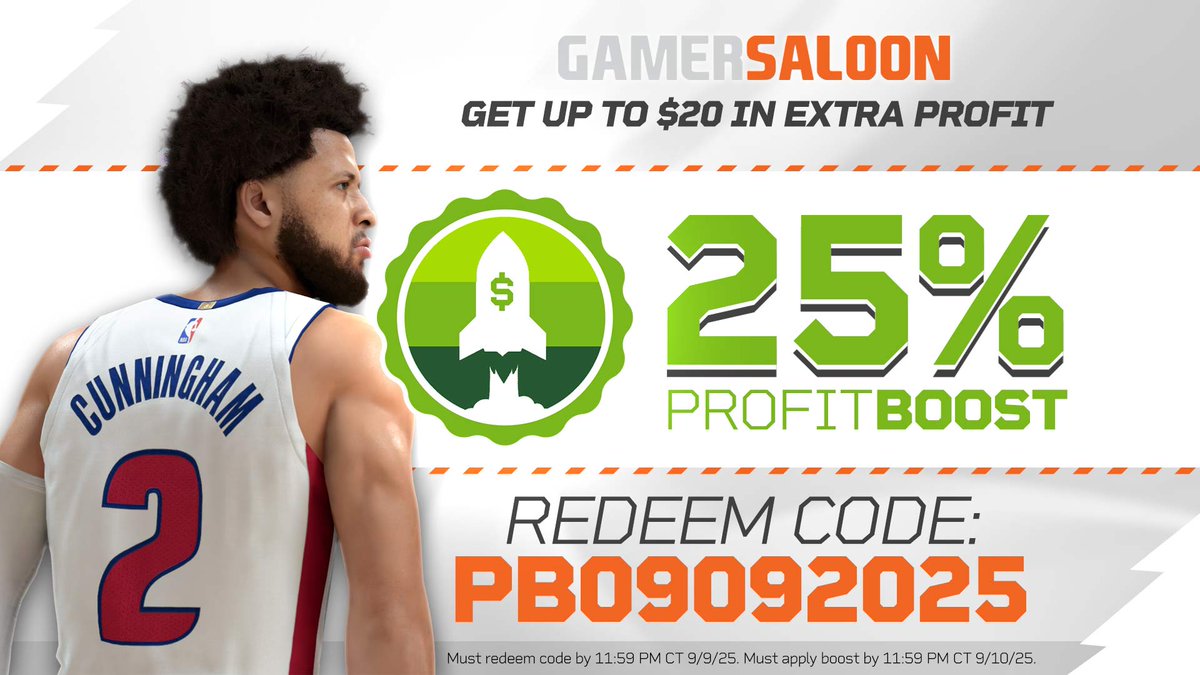 🏀 Tip Off with a Profit Boost! 🏀

🔥 Get a 25% Profit Boost (up to $20) on NBA 2K26 and 30+ other games!

💰 Deeper threes. Bigger dunks. Major payouts.

📲 Log in to the GamerSaloon App now and hit the court!

ow.ly/W0f050WC9iN