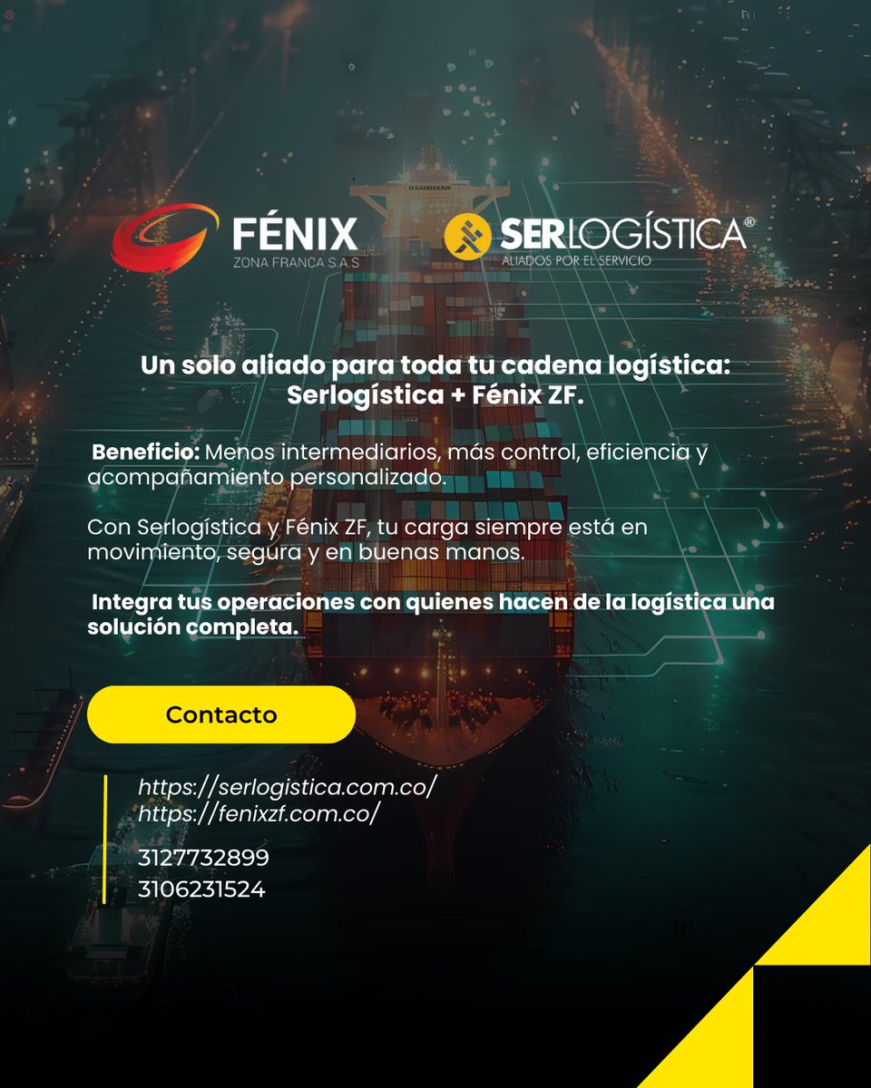 Fenix_ZF's tweet image. ✅ Transporte ágil con Serlogística.
✅ Procesos de valor agregado con Fénix ZF.
✅ Seguridad, eficiencia y acompañamiento en cada etapa.

🔗 La integralidad es la clave para crecer sin límites.

#LogísticaIntegral #Serlogística #FenixZF #AliadosEstrategicos