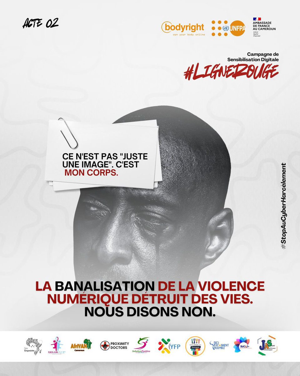 🔴 Derrière chaque photo partagée sans consentement, il y a une personne blessée.Ce n’est pas « juste une image » : c’est une atteinte à l’intimité, c’est une violence. 
 #StopCyberHarcelement #RespectEnLigne #ConsentementNumérique #MonCorpsMesDroits
@UNFPACameroun
<a href="/CentreOdas/">Centre ODAS</a>