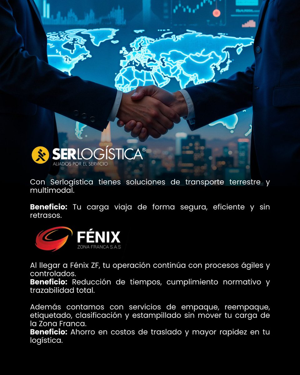 SerlogisticaOTM's tweet image. ✅ Transporte ágil con Serlogística.
✅ Procesos de valor agregado con Fénix ZF.
✅ Seguridad, eficiencia y acompañamiento en cada etapa.

🔗 La integralidad es la clave para crecer sin límites.
#LogísticaIntegral #Serlogística #FenixZF #AliadosEstrategicos