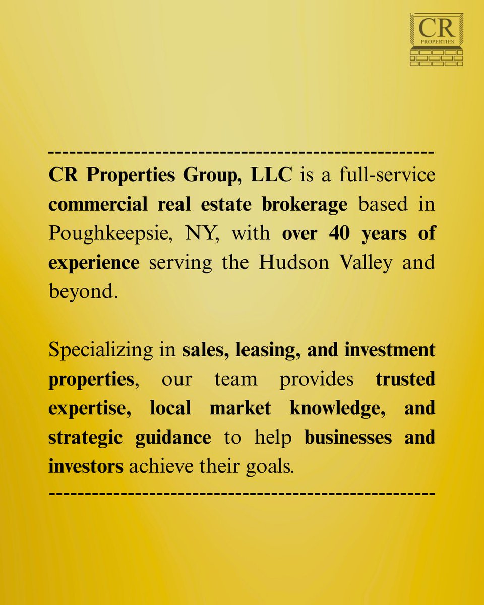 From NYC to Albany, CR Properties Group has you covered!

📞 CR Properties Group | (845) 485-3100 | crproperties.com

#commercialrealestate #nycrestaurant #creinvesting #businessgrowthstrategy #businessowner #realestatemarket #opportunities