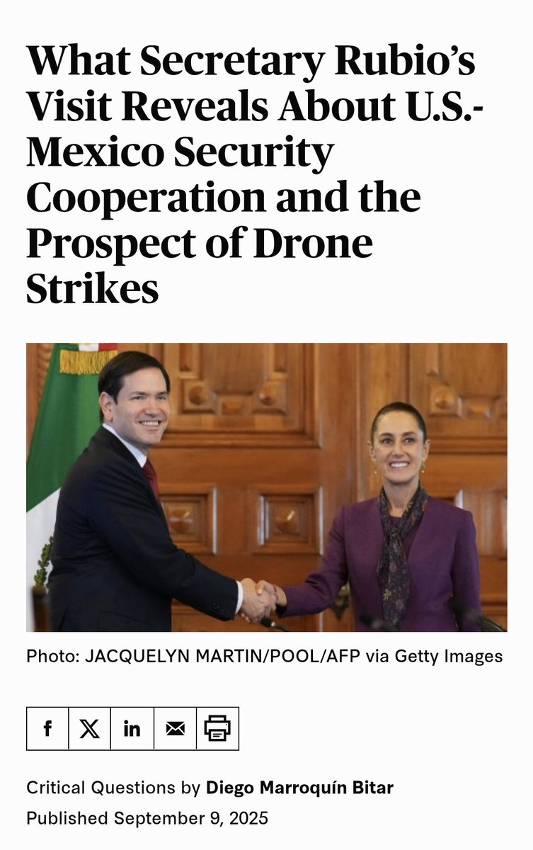 Diego Marroquín Bitar (@diegotmec) on Twitter photo Sobre la visita de Marco Rubio a México, el nuevo acuerdo de seguridad y la posibilidad de ataques con drones en suelo mexicano, escribí para <a href="/CSISAmericas/">CSIS Americas</a>
csis.org/analysis/what-… Sobre la visita de Marco Rubio a México, el nuevo acuerdo de seguridad y la posibilidad de ataques con drones en suelo mexicano, escribí para <a href="/CSISAmericas/">CSIS Americas</a>
csis.org/analysis/what-…