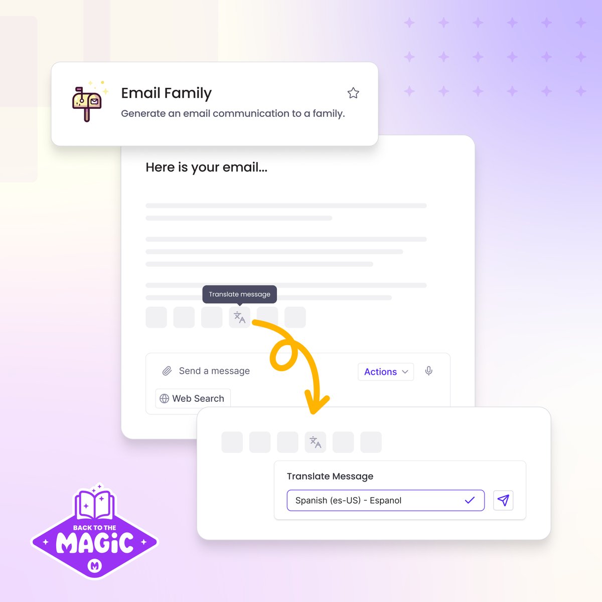 magicschoolai's tweet image. From ‘lost in translation’ to ‘done in seconds'. 💬
Ever wish your parent emails or classroom updates could reach every family in their own language? With MagicSchool, you can translate anything instantly.
✨ Try our teacher-loved translation feature in all of our…