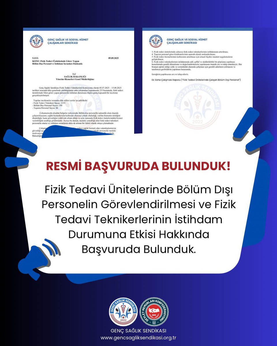 Genç SağlıkSen Fizik Tedavi Teknikerleri Komisyonu (@gssfttkomisyonu) on Twitter photo Fizik Tedavi Ünitelerinde Bölüm Dışı Personelin Görevlendirilmesi ve Fizik Tedavi Teknikerlerinin İstihdam Durumuna Etkisi Hakkında Başvuruda Bulunduk.
<a href="/gencsagliksend/">Genç Sağlık Sendikası</a>
<a href="/osmkya06/">Osman KAYA</a>
<a href="/faliciftcioglu/">Furkan Ali Çiftçioğlu</a> <a href="/cekirge_fatih/">Fatih Çekirge</a> <a href="/Arifcmgz/">Arif CAMGÖZ</a> <a href="/Ekremaydinn/">Ekrem AYDIN</a> <a href="/dincerilbogaa/">Dinçer</a> <a href="/saglikbakanligi/">T.C. Sağlık Bakanlığı</a> <a href="/drmemisoglu/">Prof. Dr. Kemal Memişoğlu</a> Fizik Tedavi Ünitelerinde Bölüm Dışı Personelin Görevlendirilmesi ve Fizik Tedavi Teknikerlerinin İstihdam Durumuna Etkisi Hakkında Başvuruda Bulunduk.
<a href="/gencsagliksend/">Genç Sağlık Sendikası</a>
<a href="/osmkya06/">Osman KAYA</a>
<a href="/faliciftcioglu/">Furkan Ali Çiftçioğlu</a> <a href="/cekirge_fatih/">Fatih Çekirge</a> <a href="/Arifcmgz/">Arif CAMGÖZ</a> <a href="/Ekremaydinn/">Ekrem AYDIN</a> <a href="/dincerilbogaa/">Dinçer</a> <a href="/saglikbakanligi/">T.C. Sağlık Bakanlığı</a> <a href="/drmemisoglu/">Prof. Dr. Kemal Memişoğlu</a>