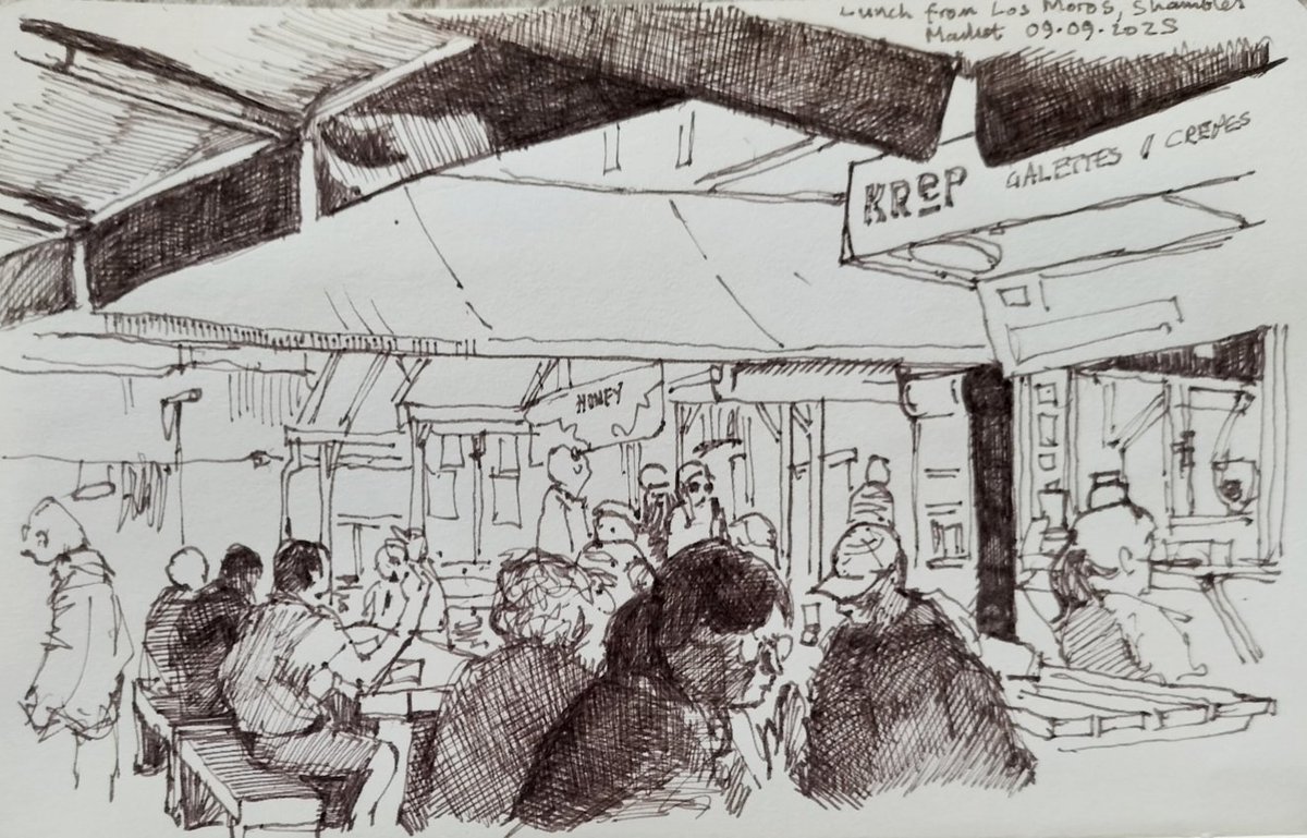 allantadams's tweet image. Some #TinyJoys today. Donated a couple of bags of books to the Oxfam bookshop. Replaced 3 watch batteries, bought food supplies @ M &amp;amp; S then had lunch from Los Moros halloumi salad box for Mrs A, falafel salad box for me in Shambles Market. 🙂 

#drawing