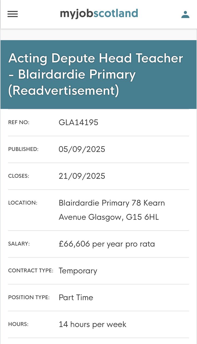 Come and join our brilliant staff team as P1-3 Depute Head Teacher (part-time). ⭐️ Please apply here... myjobscotland.gov.uk/councils/glasg…