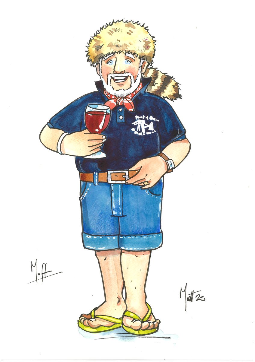 The incomparable <a href="/MJPAMatthewJean/">MJ/PA Matthew Jeanes</a> has knocked it out of the park again with this fantastic cartoon portrait of new Crewmate Muff🍷  It has captured him perfectly!  Welcome aboard, Muff - Flopito ergo sum 🩴 for <a href="/TeenageCancer/">Teenage Cancer Trust</a>