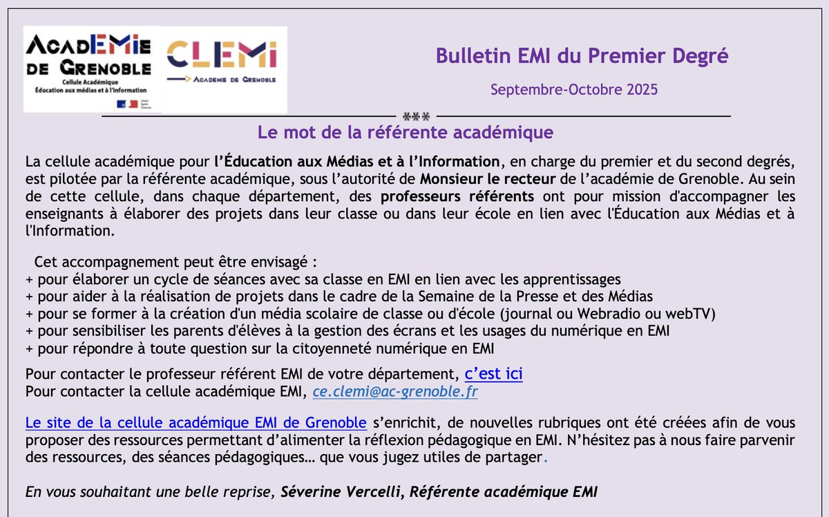 EMI_CLEMI Grenoble (@emi_grenoble) on Twitter photo Le bulletine #EMI 1D <a href="/acgrenoble/">Académie de Grenoble</a> est paru :
👉 emi.web.ac-grenoble.fr/bulletin-1d
➡️ Lancez-vous en EMI (ressources, progression, formations...)
➡️ Des idées de médias à utiliser en classe
➡️ Les rendez-vous de l'EMI pour l'année scolaire en cours Le bulletine #EMI 1D <a href="/acgrenoble/">Académie de Grenoble</a> est paru :
👉 emi.web.ac-grenoble.fr/bulletin-1d
➡️ Lancez-vous en EMI (ressources, progression, formations...)
➡️ Des idées de médias à utiliser en classe
➡️ Les rendez-vous de l'EMI pour l'année scolaire en cours