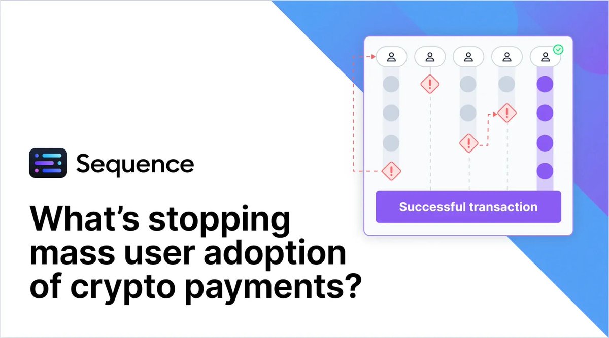 0xsequence's tweet image. Most people don’t care how crypto payments work—they only care that it works at all.

Crypto friction has been the norm for too long, when mainstream users demand instant, reliable payments.

Let’s break down the barriers holding back mass crypto adoption 👇🏻👇🏽👇🏾…